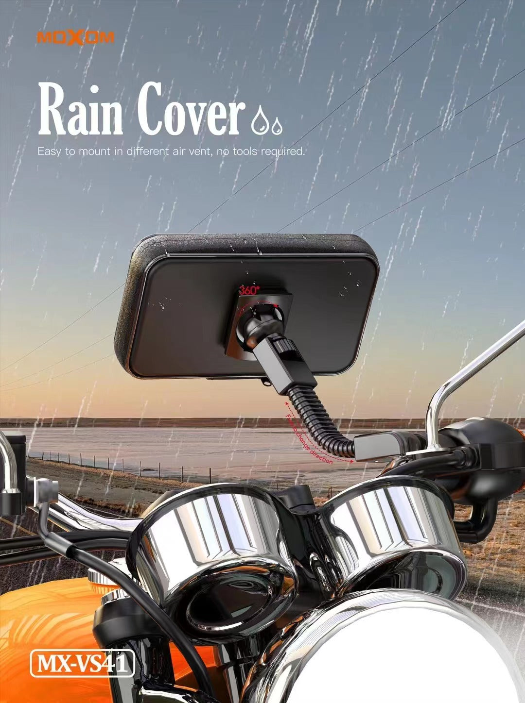 MOXOM MX-VS41 Waterproof Motorcycle Phone Holder – 360° Rotation, Fits Phones up to 7.5"