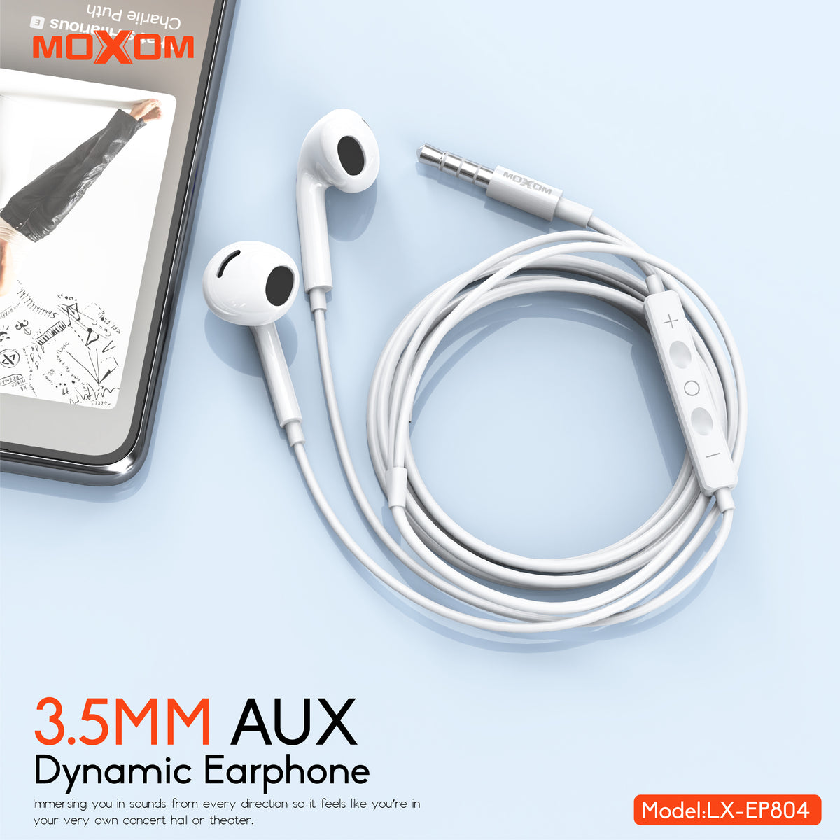 3.5mm AUX Dynamic Wired Earphone – MOXOM LX-EP804
