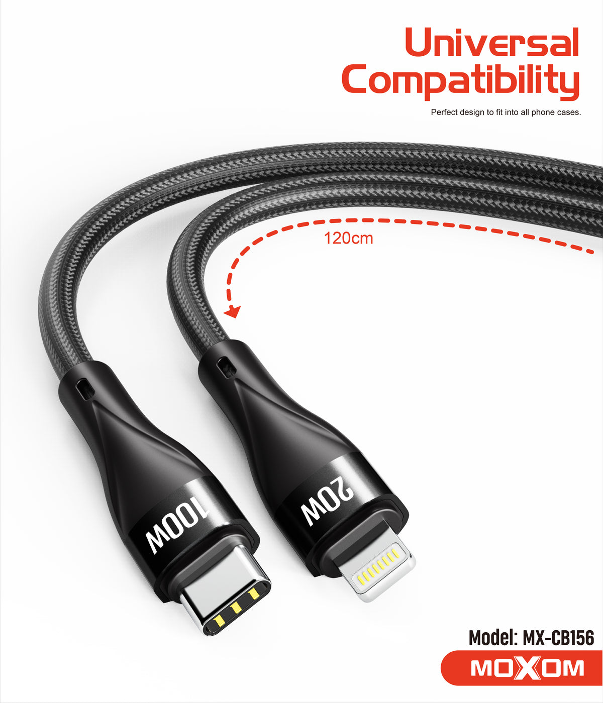 MOXOM MX-CB156 2-in-1 Charging Cable – 100W USB-C to USB-C + Lightning, Charge Laptop & iPhone Together