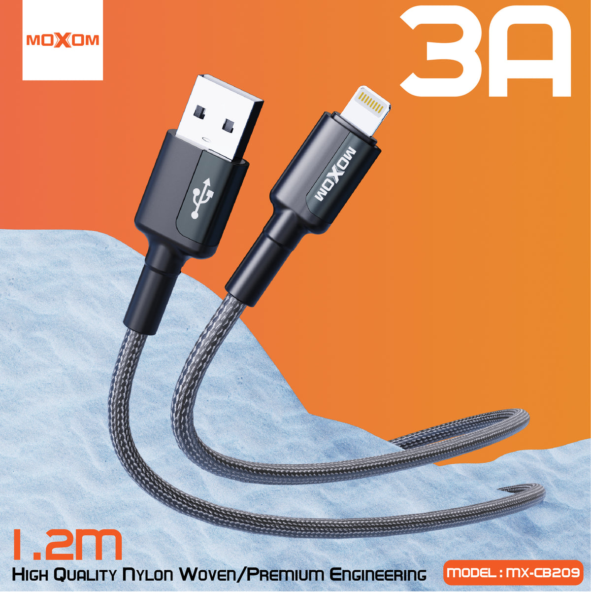 MOXOM MX-CB209 Strong Fast Charging Cable – Micro USB / Type-C / Lightning, Durable Build, 1.2m