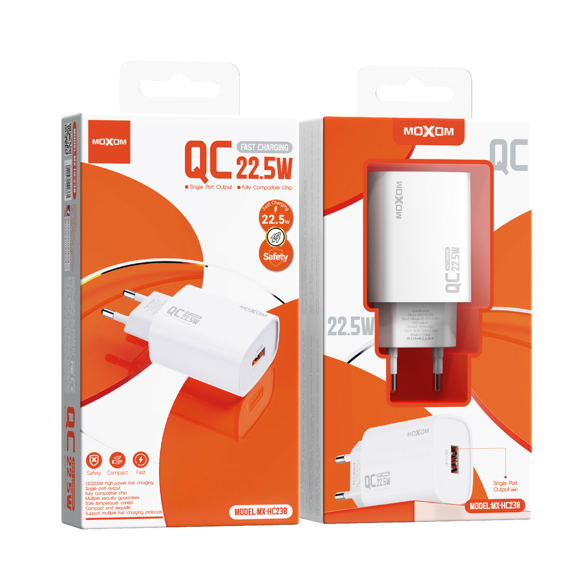 MOXOM MX-HC238 Prophet 22.5W Fast Charger – USB-A Quick Charging Wall Plug, EU Plug, White