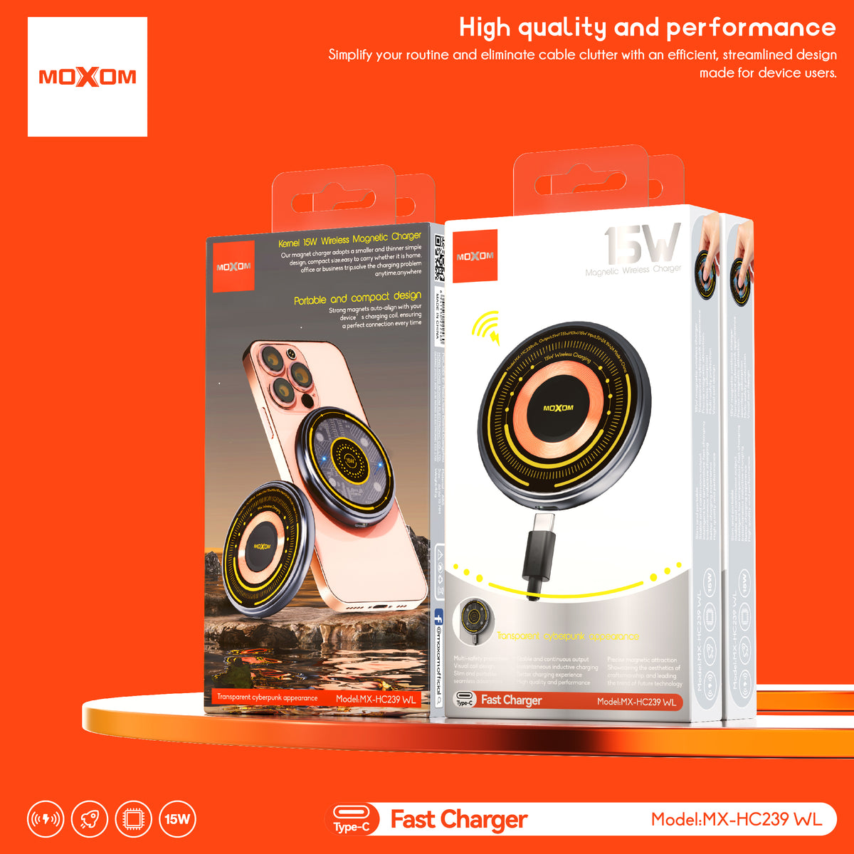MOXOM MX-HC239WL Kernel 15W Magnetic Wireless Charger β MagSafe Compatible Puck, Cable Included