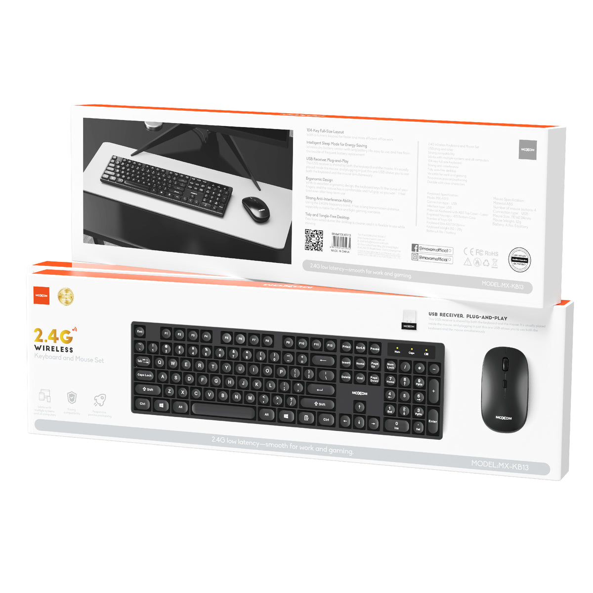 MOXOM MX-KB13 Wireless Keyboard & Mouse Combo – Full-Size Layout, Single USB Receiver, Plug & Play
