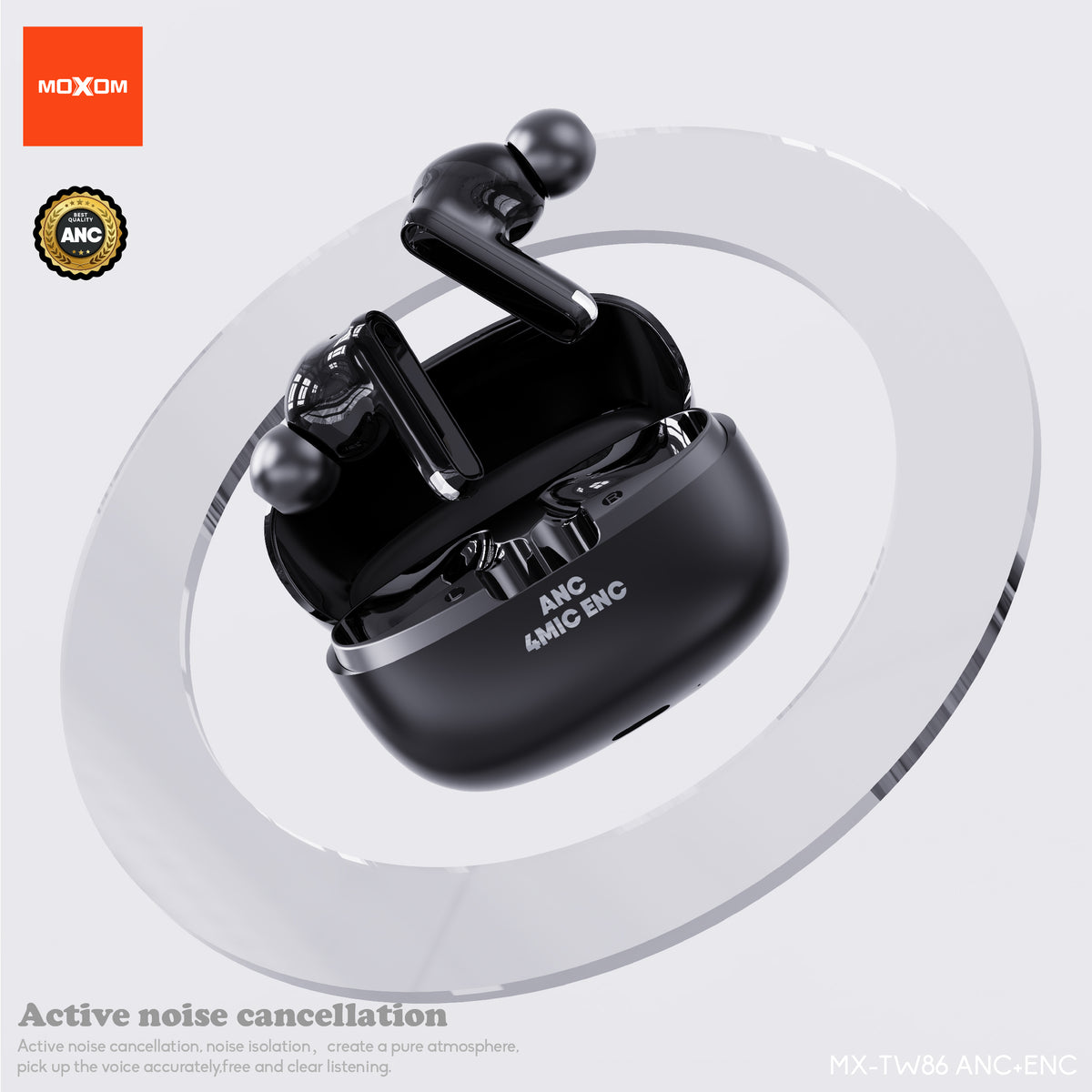 MOXOM MX-TW86 ANC Wireless Earbuds – Active Noise Cancelling + 4-Mic ENC Clear Calls, BT 5.3