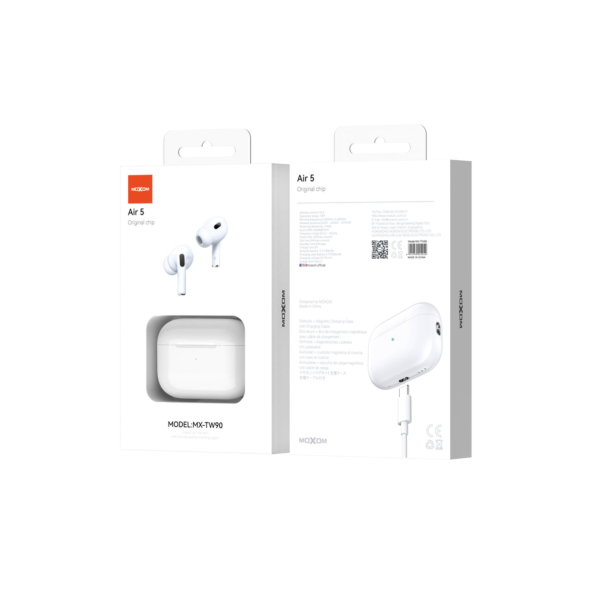 MOXOM MX-TW90 Air 5 Wireless Earbuds – Bluetooth 5.3, 6H Playback, 250-Day Standby, Type-C Case