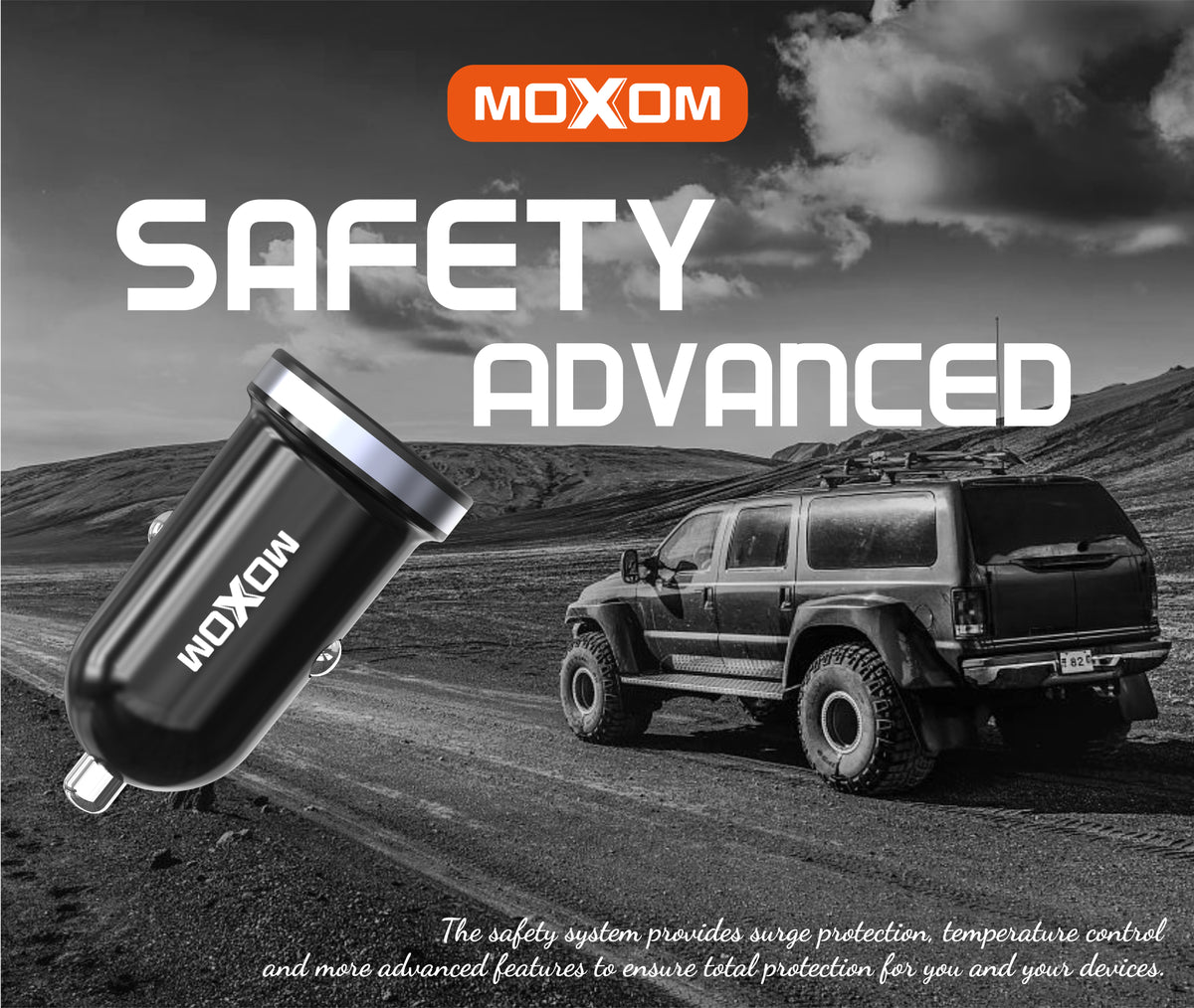 MOXOM MX-VC10 Mr. Click Dual USB Car Charger β 2.4A Per Port, Compact, 12-24V, Black