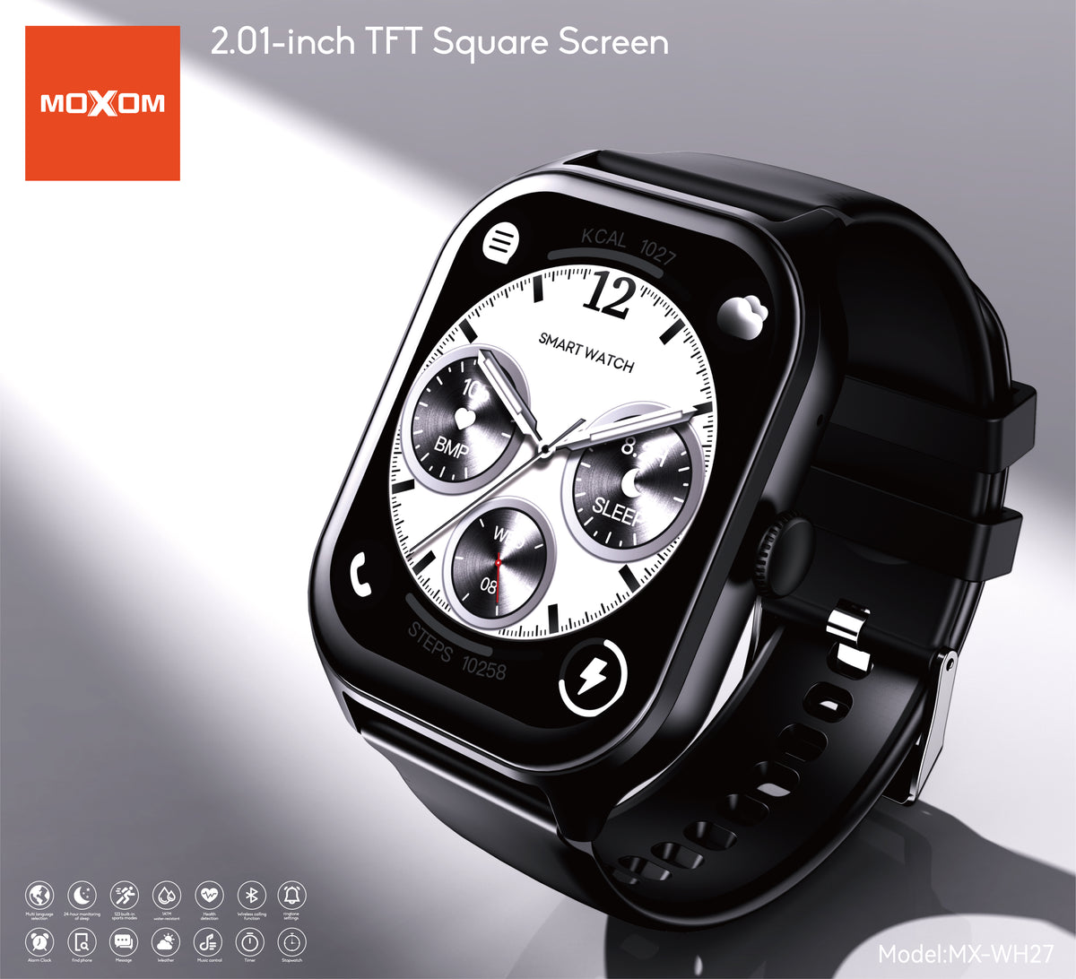MOXOM MX-WH27 Smartwatch – 2.01" Square HD Screen, Bluetooth Calling, Up to 11-Day Battery, 1ATM