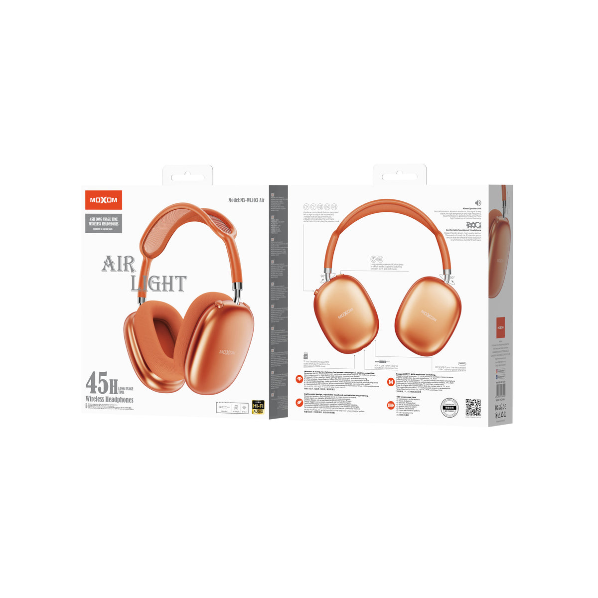 MOXOM MX-WL103 AIR Wireless Headphones – Up to 50H Playback, Bluetooth 6.0, 40mm Drivers, TF Card
