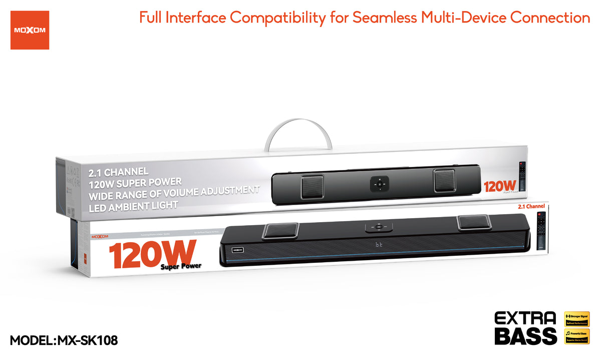 MOXOM MX-SK108 Rhythm 120W Wireless Soundbar – Room-Filling Sound, Bluetooth 5.0, 12m Range