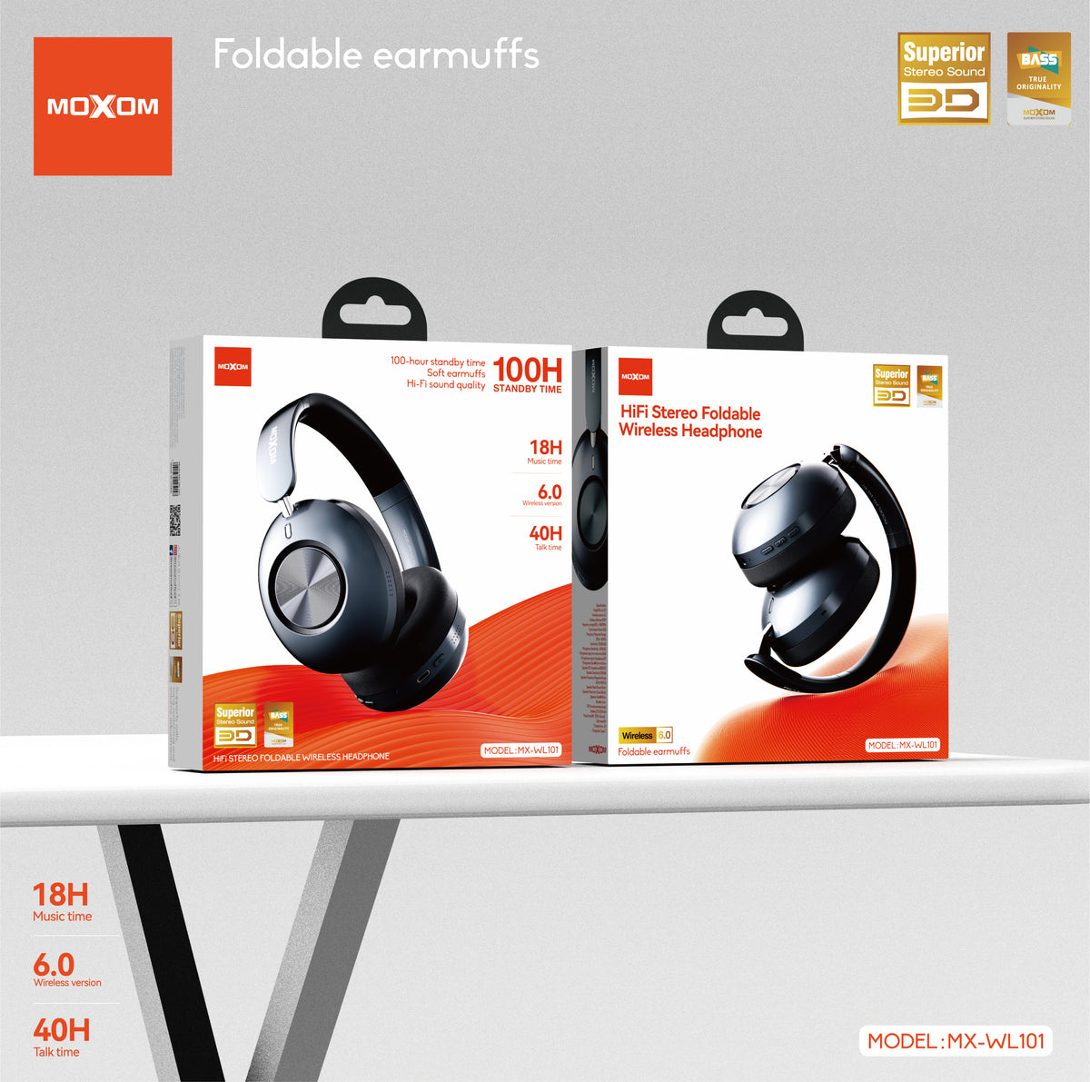 MOXOM MX-WL101 Foldable Wireless Headphones – HiFi Stereo 40mm Drivers, Bluetooth 6.0, 18H Music