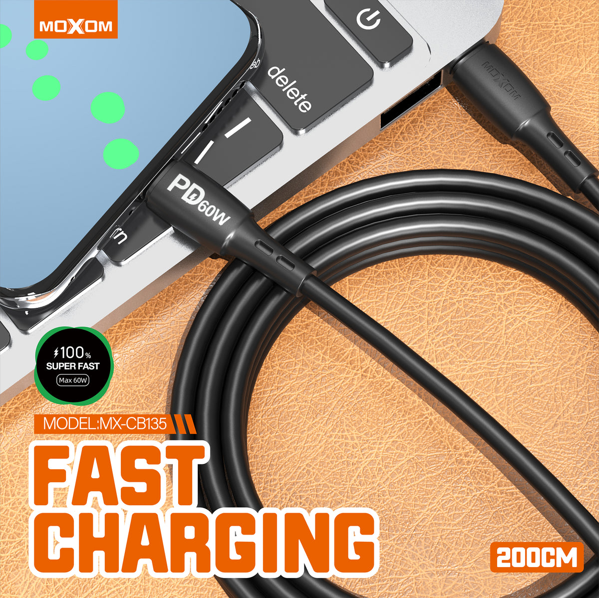 Moxom MX-CB135 60W PD USB-C to USB-C Fast Charging Cable (2m)
