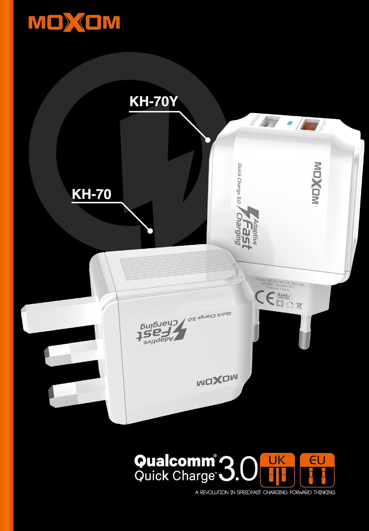 Moxom KH-70Y Dual USB Wall Charger with Type-C Cable
