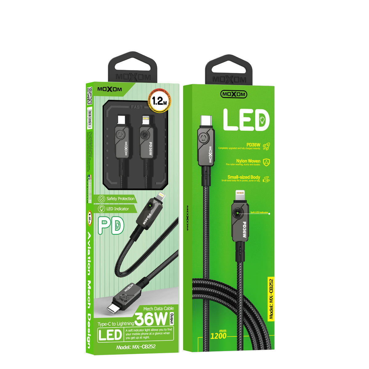 MOXOM MX-CB252 36W PD USB-C to Lightning LED Fast Charging Cable