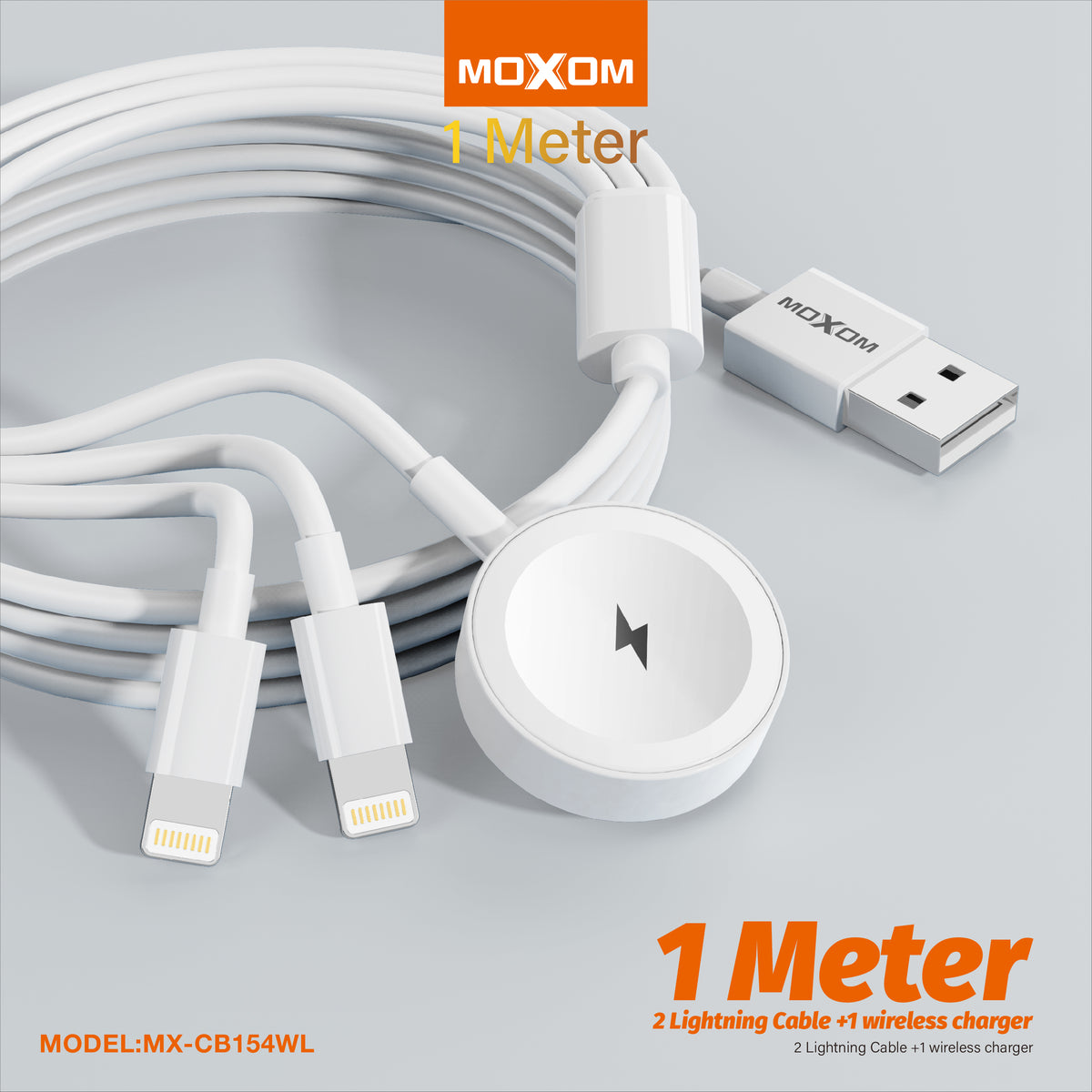 Moxom MX-CB154 WL 3-in-1 Magnetic Watch Charging Cable