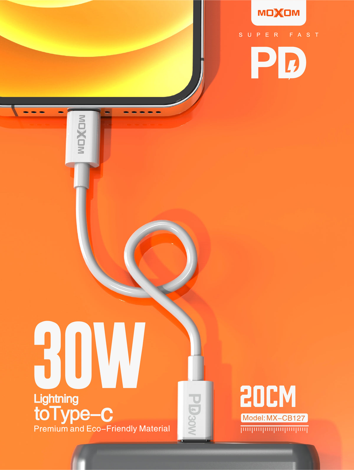 Moxom Fast Charge Short Type-C to Lightning Mx-Cb127 (White)