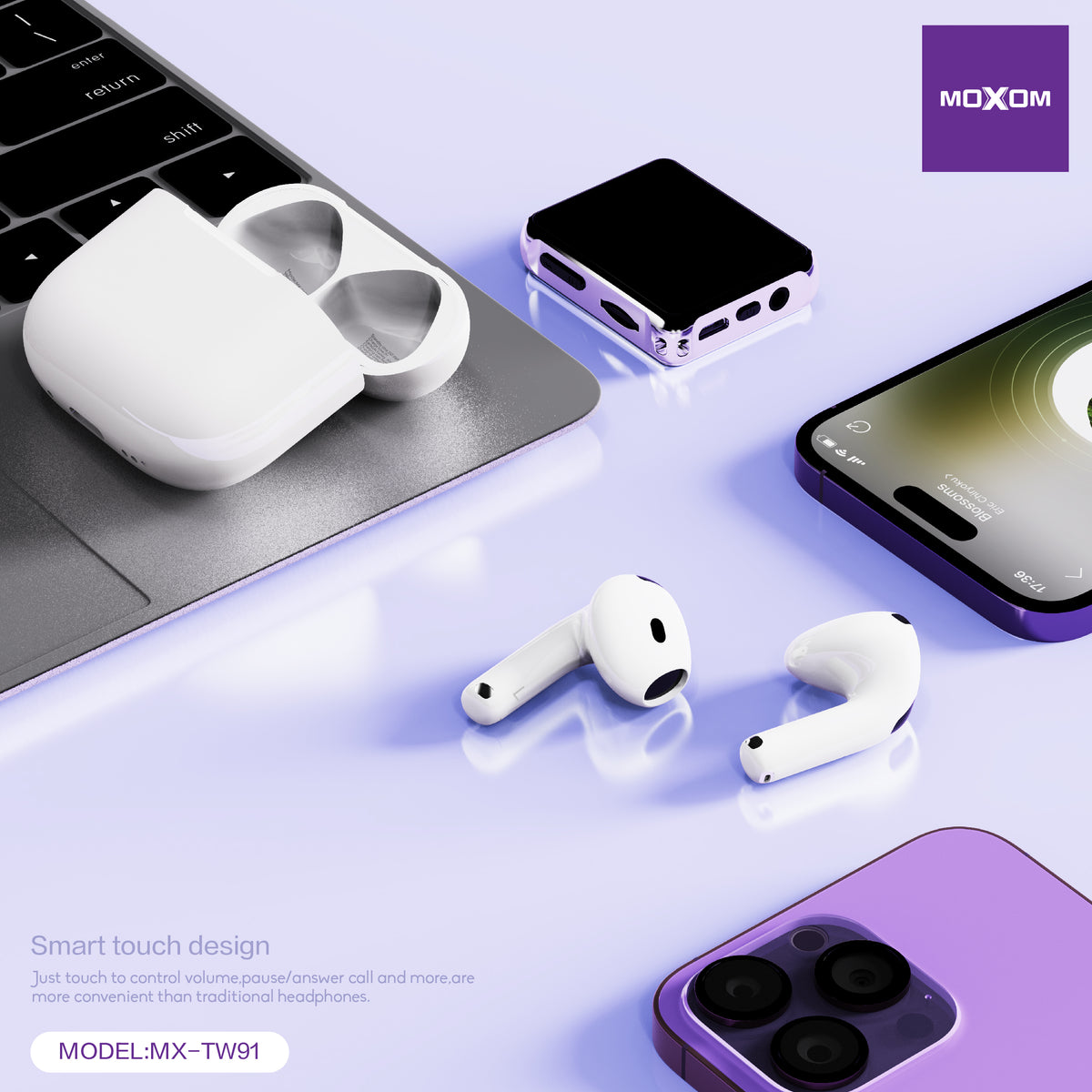 MOXOM MX-TW91 Air 6 Wireless Earbuds – Bluetooth 5.3, 6H Music, 5H Talk, Type-C Charging Case