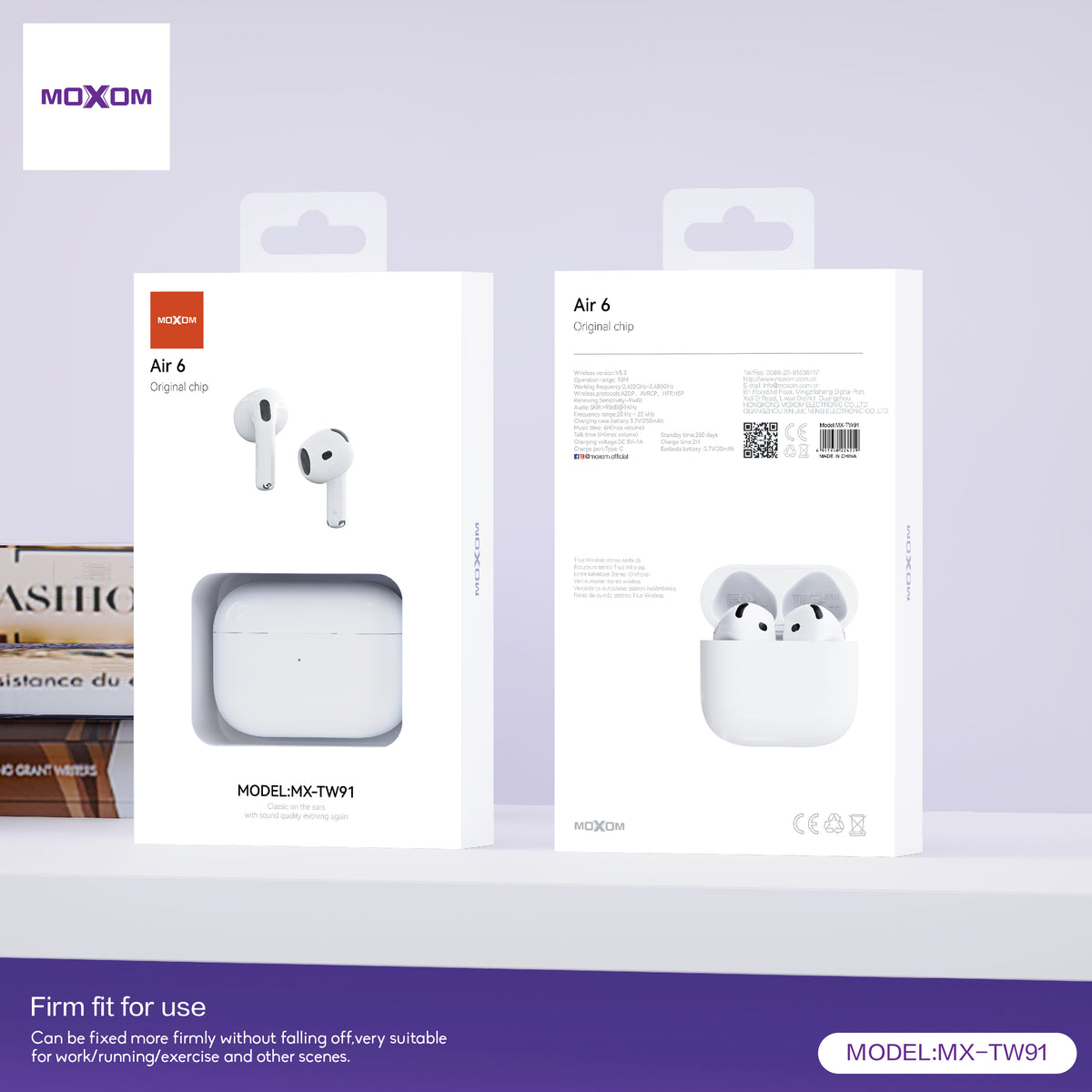 MOXOM MX-TW91 Air 6 Wireless Earbuds – Bluetooth 5.3, 6H Music, 5H Talk, Type-C Charging Case