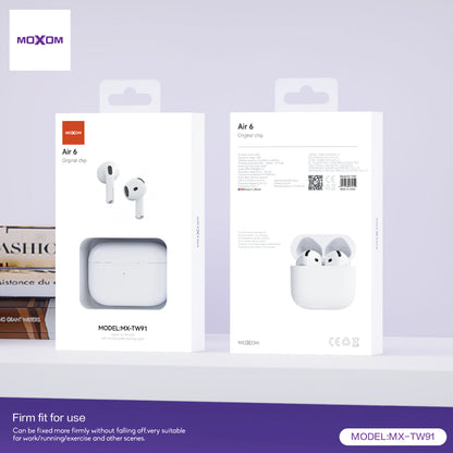 MOXOM MX-TW91 Air 6 Wireless Earbuds – Bluetooth 5.3, 6H Music, 5H Talk, Type-C Charging Case