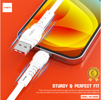MOXOM MX-CB300 Fast Charging Cable – 3A, Type-C / Lightning / Micro USB, Black or White, 1m