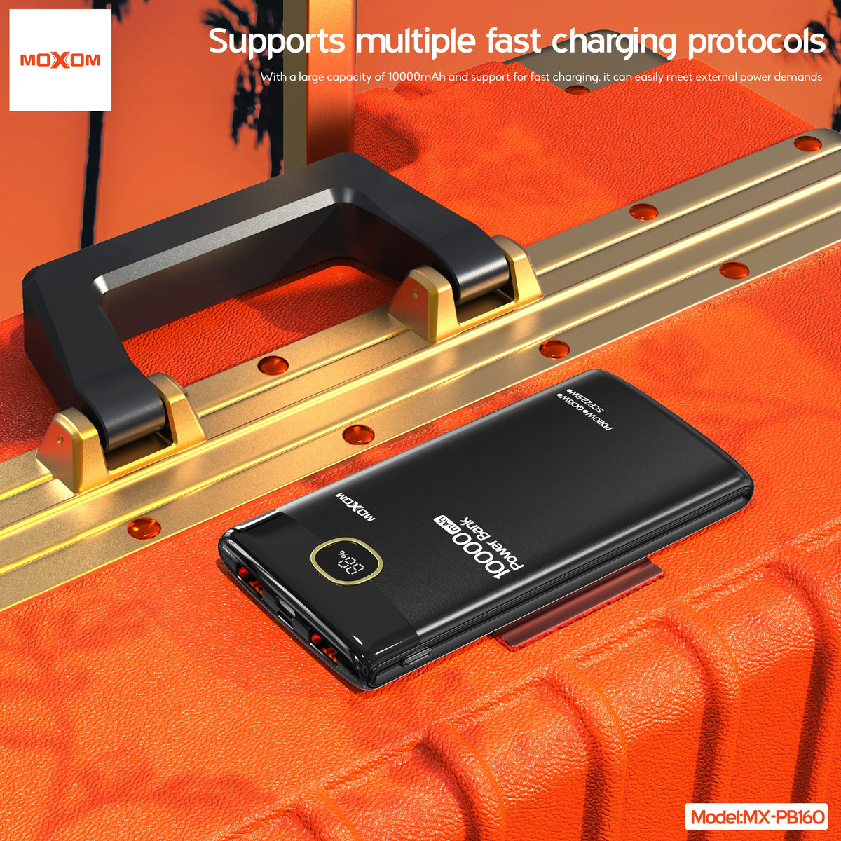 MOXOM MX-PB160 10000mAh Power Bank – 22.5W SCP + 20W PD Fast Charging, LCD Display, Flight Safe