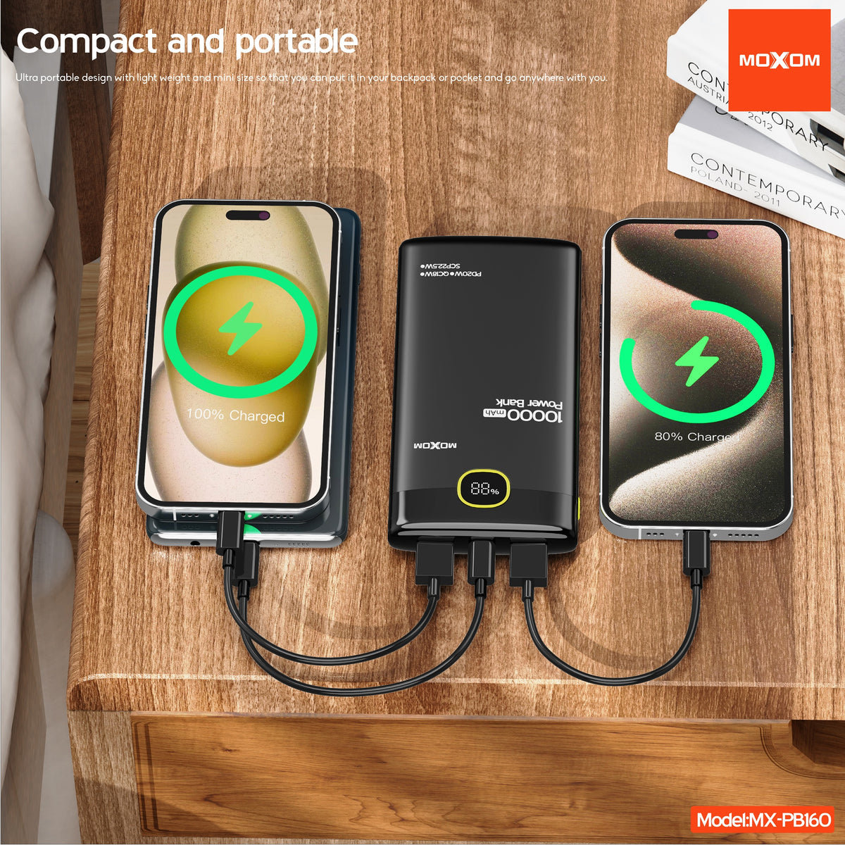 MOXOM MX-PB160 10000mAh Power Bank – 22.5W SCP + 20W PD Fast Charging, LCD Display, Flight Safe