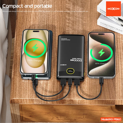 MOXOM MX-PB160 10000mAh Power Bank – 22.5W SCP + 20W PD Fast Charging, LCD Display, Flight Safe