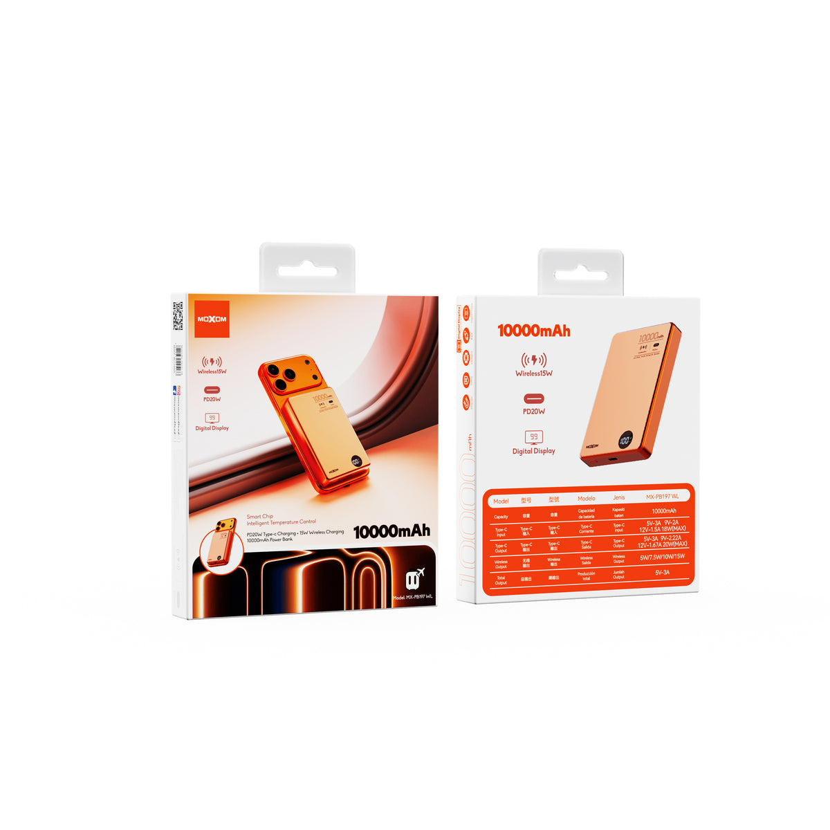 MOXOM MX-PB197 10000mAh Ultra-Thin Wireless Power Bank – 20W PD Fast Charging + 15W Wireless