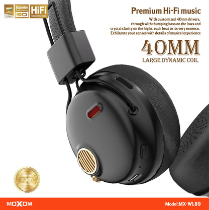 MOXOM MX-WL89 Wireless On-Ear Headphones – Bluetooth 5.3, Up to 37.5H Playtime, Bass Boost, Foldable
