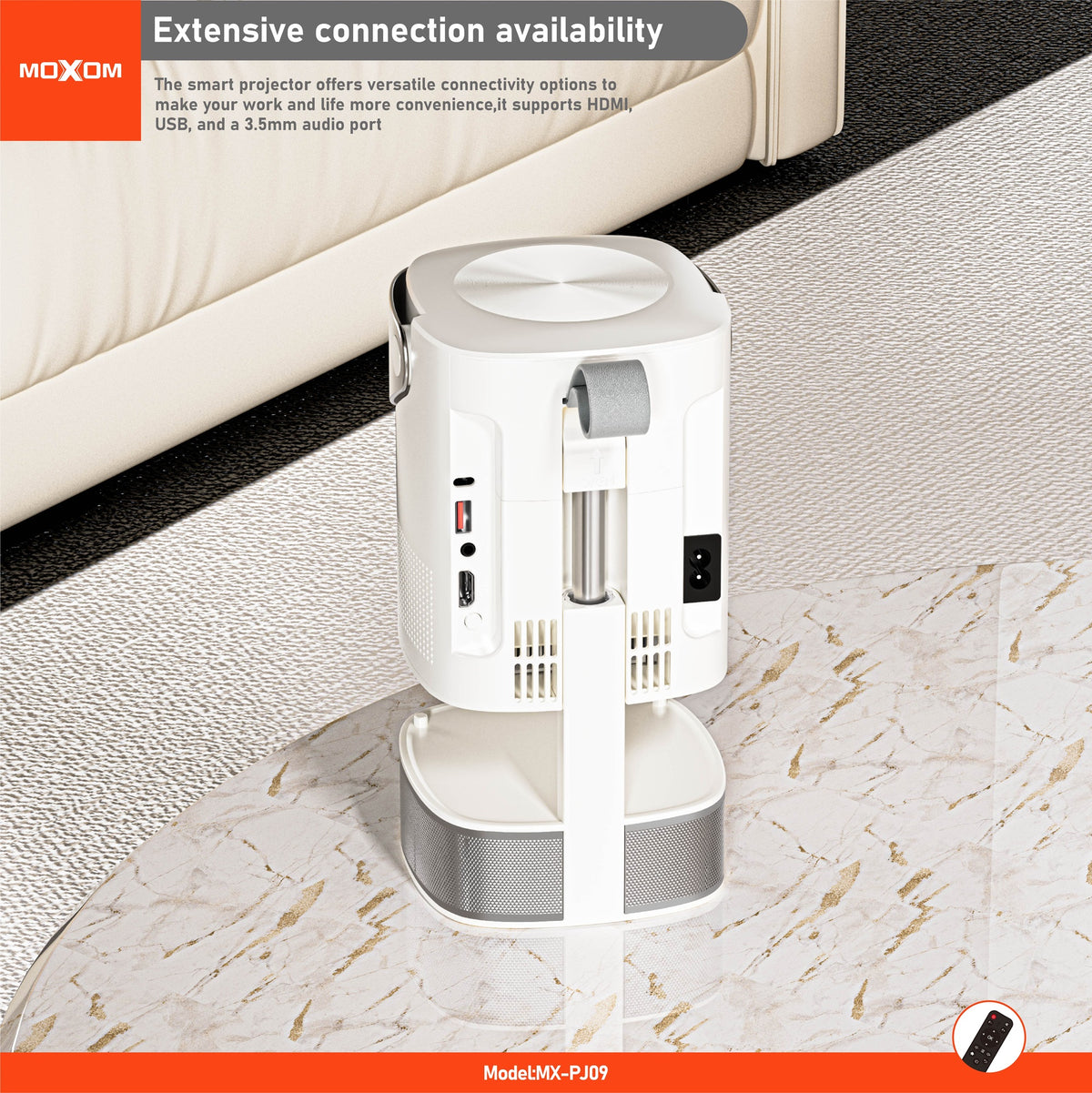 MOXOM MX-PJ09 Smart Projector – Portable Home Cinema, Big-Screen Movies & Gaming, Remote Included