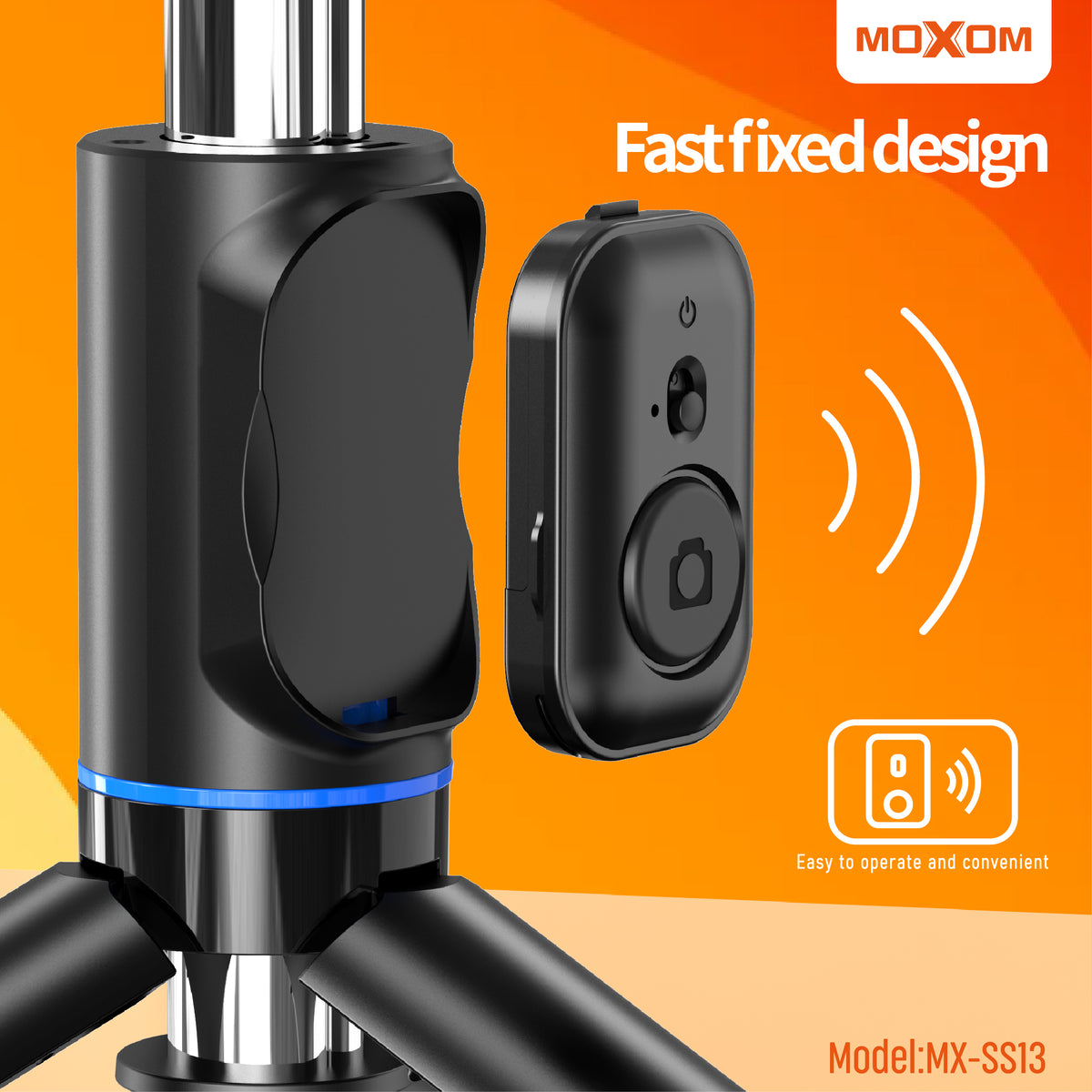 MOXOM MX-SS13 Selfie Stick with Detachable LED Light – 970mm, 6 Brightness Levels, Bluetooth Remote