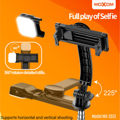 MOXOM MX-SS13 Selfie Stick with Detachable LED Light – 970mm, 6 Brightness Levels, Bluetooth Remote