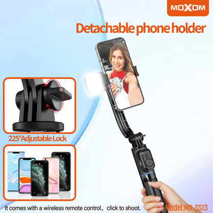 MOXOM MX-SS13 Selfie Stick with Detachable LED Light – 970mm, 6 Brightness Levels, Bluetooth Remote