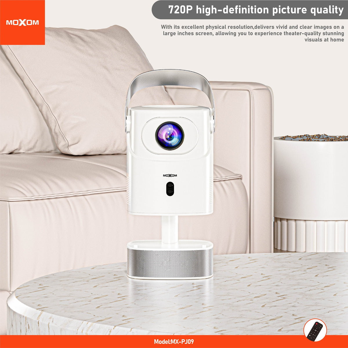 MOXOM MX-PJ09 Smart Projector – Portable Home Cinema, Big-Screen Movies & Gaming, Remote Included