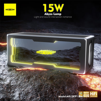 MOXOM MX-SK91 Abyss Light Bluetooth Speaker with 15W Wireless Charger – 20W Stereo, Ambient Lighting, BT 5.4