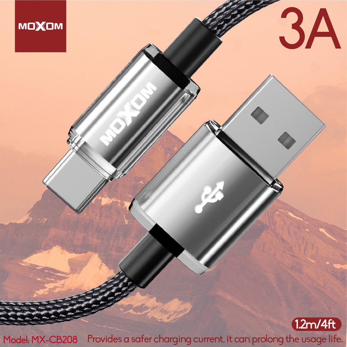 MOXOM MX-CB208 3A Fast Charging Cable – Micro USB / Lightning / Type-C, Surge Protection Chip, Black