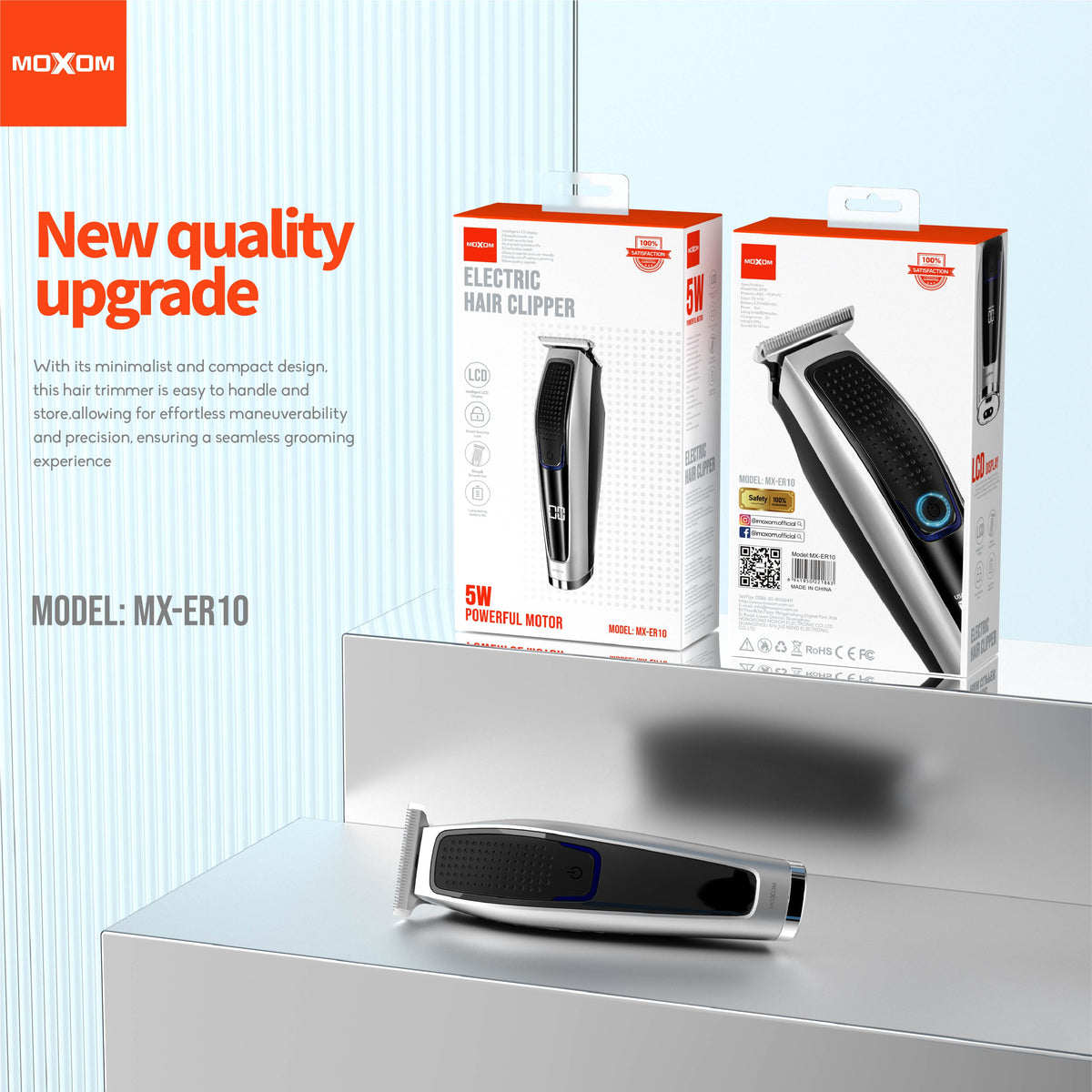 MOXOM MX-ER10 Electric Shaver & Beard Trimmer – Rechargeable, Compact, Travel-Friendly