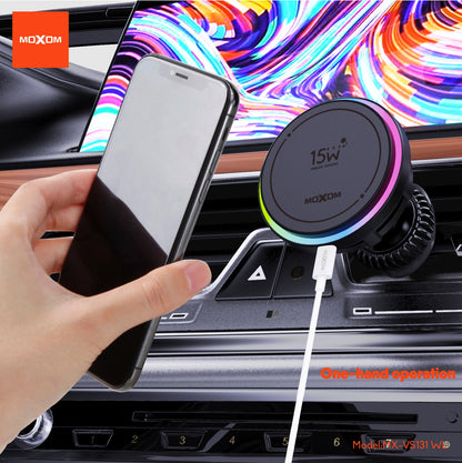 MOXOM MX-VS131 15W Magnetic Wireless Charging Phone Holder – Built-in Cooling Fan & Chilling Plate
