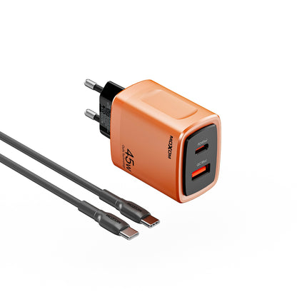 MOXOM MX-HC305 GaN 45W Travel Charger with Cable – USB-C PD 45W + QC 18W USB-A, EU Plug