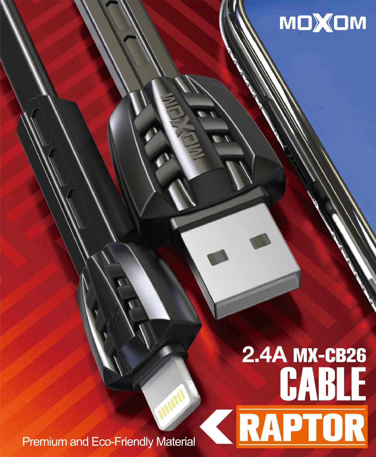 MOXOM MX-CB26 Raptor Charging Cable (Pack of 2) – Type-C / Lightning / Micro USB, 2.4A Fast Charging