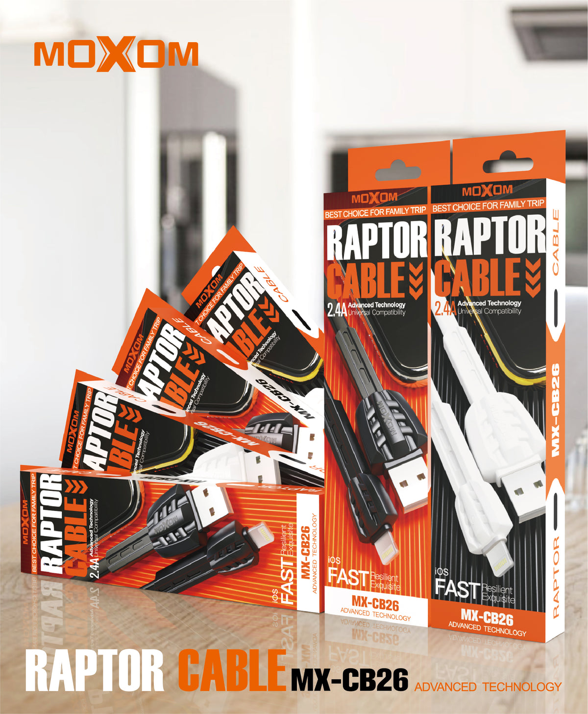 MOXOM MX-CB26 Raptor Charging Cable (Pack of 2) – Type-C / Lightning / Micro USB, 2.4A Fast Charging