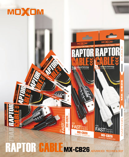 MOXOM MX-CB26 Raptor Charging Cable (Pack of 2) – Type-C / Lightning / Micro USB, 2.4A Fast Charging