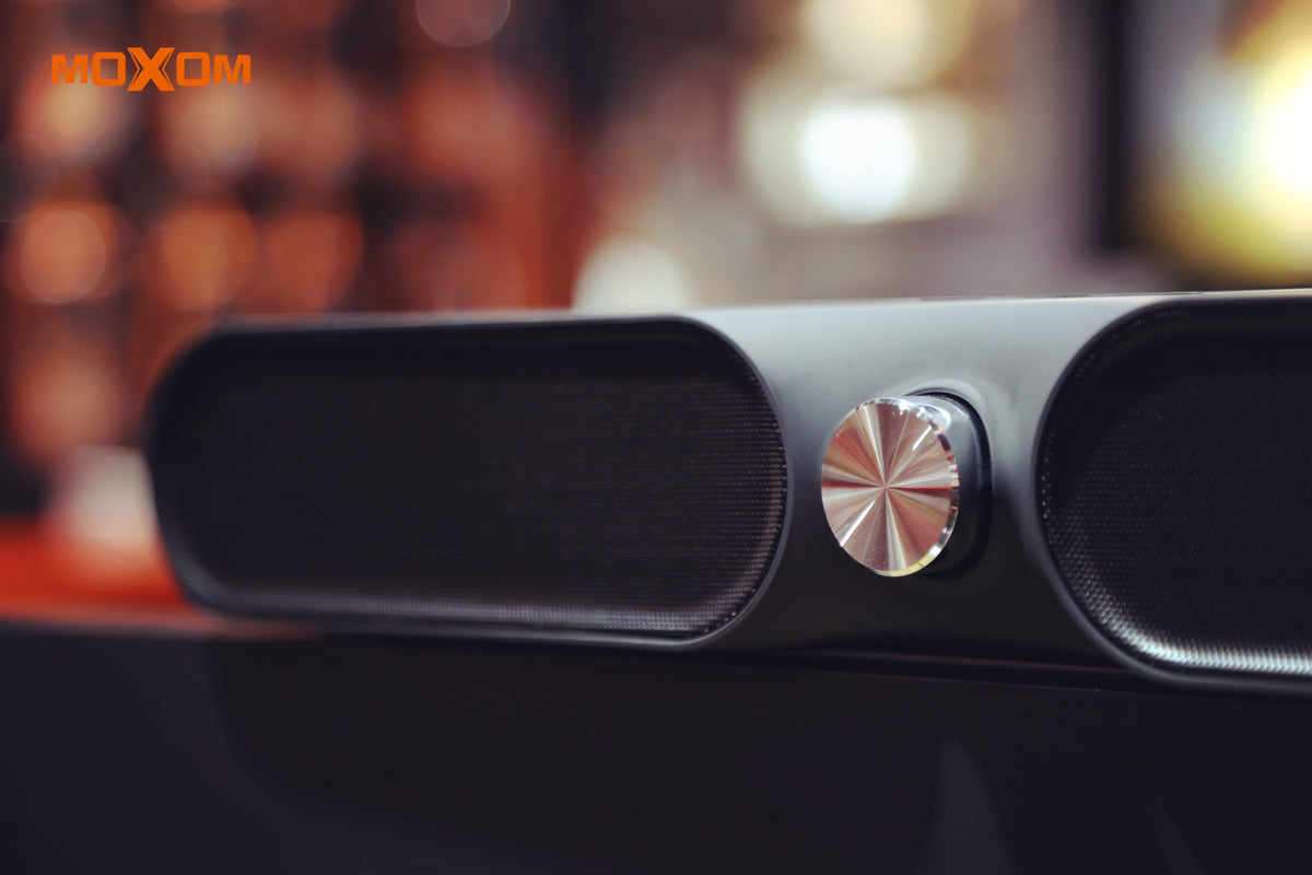 MOXOM MX-SK07 4-in-1 Wireless Stereo Soundbar – Dual 52mm Drivers, Bluetooth 5.0, AUX/USB/TF, Grey