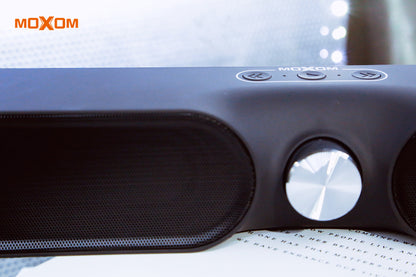 MOXOM MX-SK07 4-in-1 Wireless Stereo Soundbar – Dual 52mm Drivers, Bluetooth 5.0, AUX/USB/TF, Grey