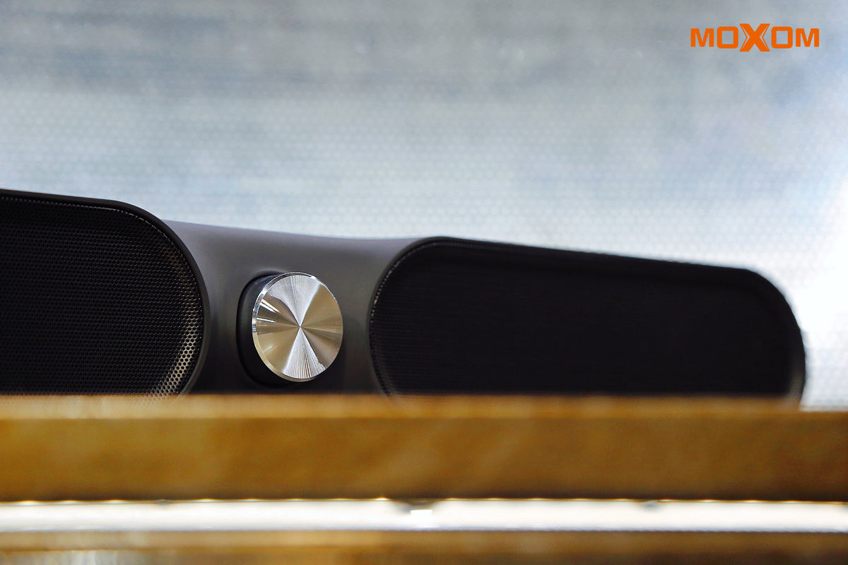 MOXOM MX-SK07 4-in-1 Wireless Stereo Soundbar – Dual 52mm Drivers, Bluetooth 5.0, AUX/USB/TF, Grey