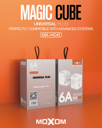 MOXOM MX-HC41 Magic Cube Universal Travel Plug Adapter – Compact All-in-One for International Travel
