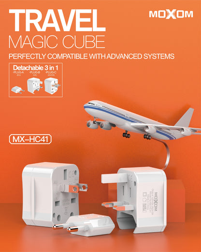 MOXOM MX-HC41 Magic Cube Universal Travel Plug Adapter – Compact All-in-One for International Travel