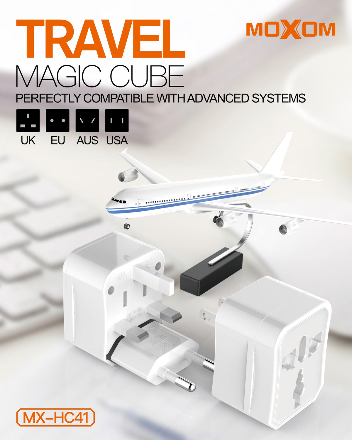 MOXOM MX-HC41 Magic Cube Universal Travel Plug Adapter – Compact All-in-One for International Travel