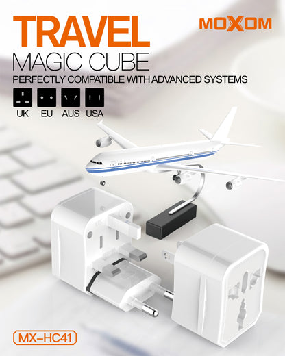 MOXOM MX-HC41 Magic Cube Universal Travel Plug Adapter – Compact All-in-One for International Travel