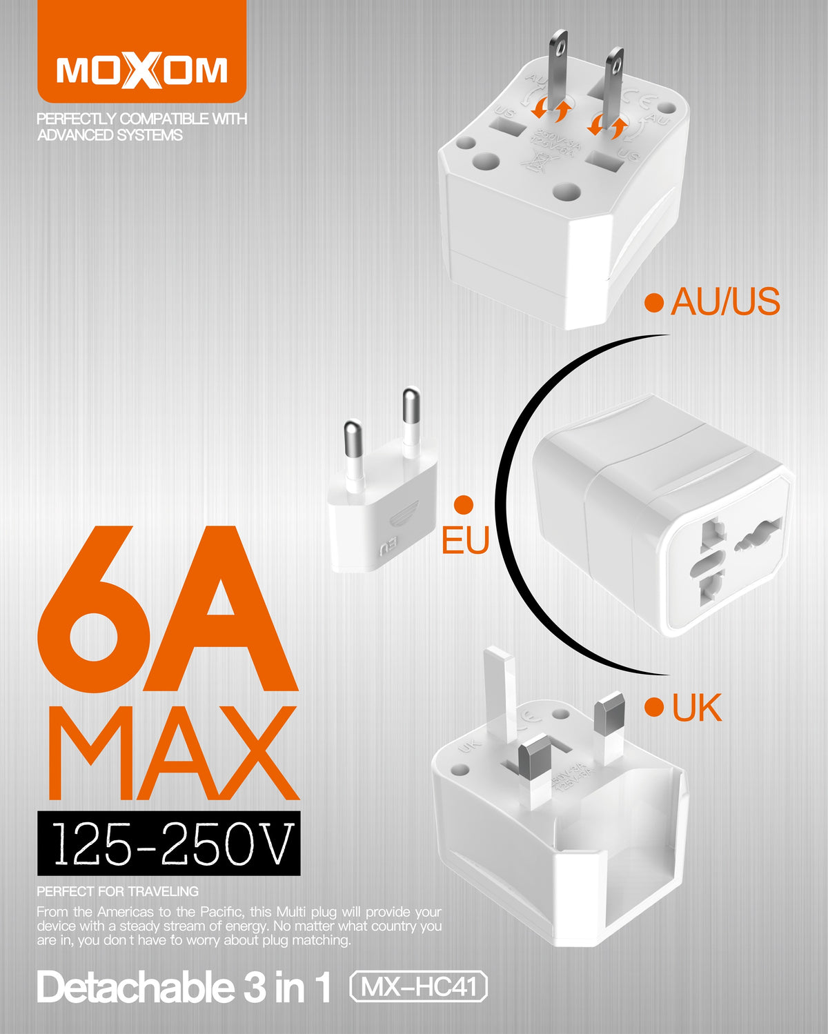 MOXOM MX-HC41 Magic Cube Universal Travel Plug Adapter – Compact All-in-One for International Travel