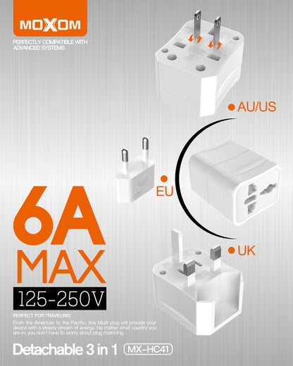 MOXOM MX-HC41 Magic Cube Universal Travel Plug Adapter – Compact All-in-One for International Travel